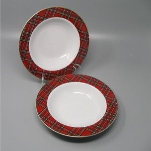 Pacific Rim red plaid soup cereal bowl set of 2 Holiday Christmas China dishes